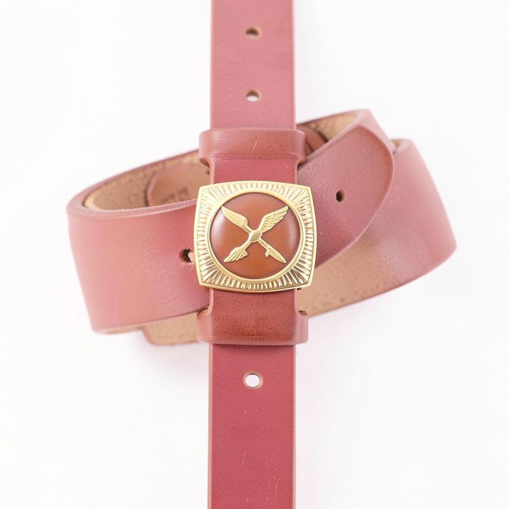 Bright, airy lifestyle photograph of a tan leather belt with a polished gold buckle, looped on a seafoam and white marble surface